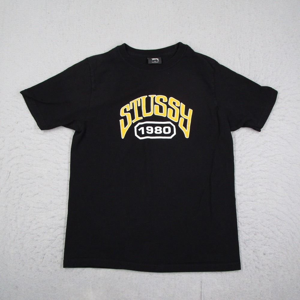 Stussy 1980 Graphic T-Shirt Womens Small Black Short Sleeve Cotton Streetwear